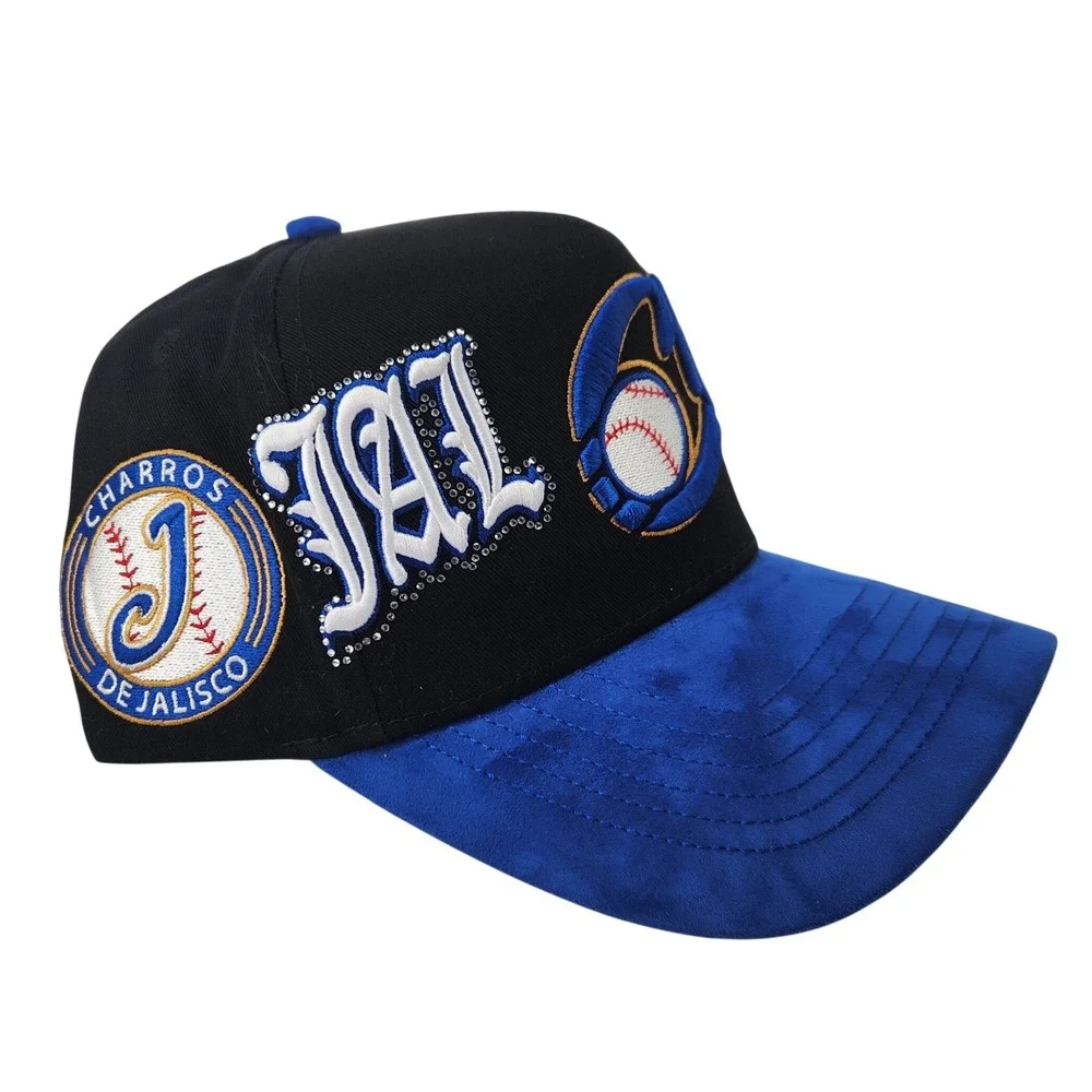 DYN Hatz‎ Charros de Jalisco Snapback Hat Black Blue Rhinestone Satin Lined Cap